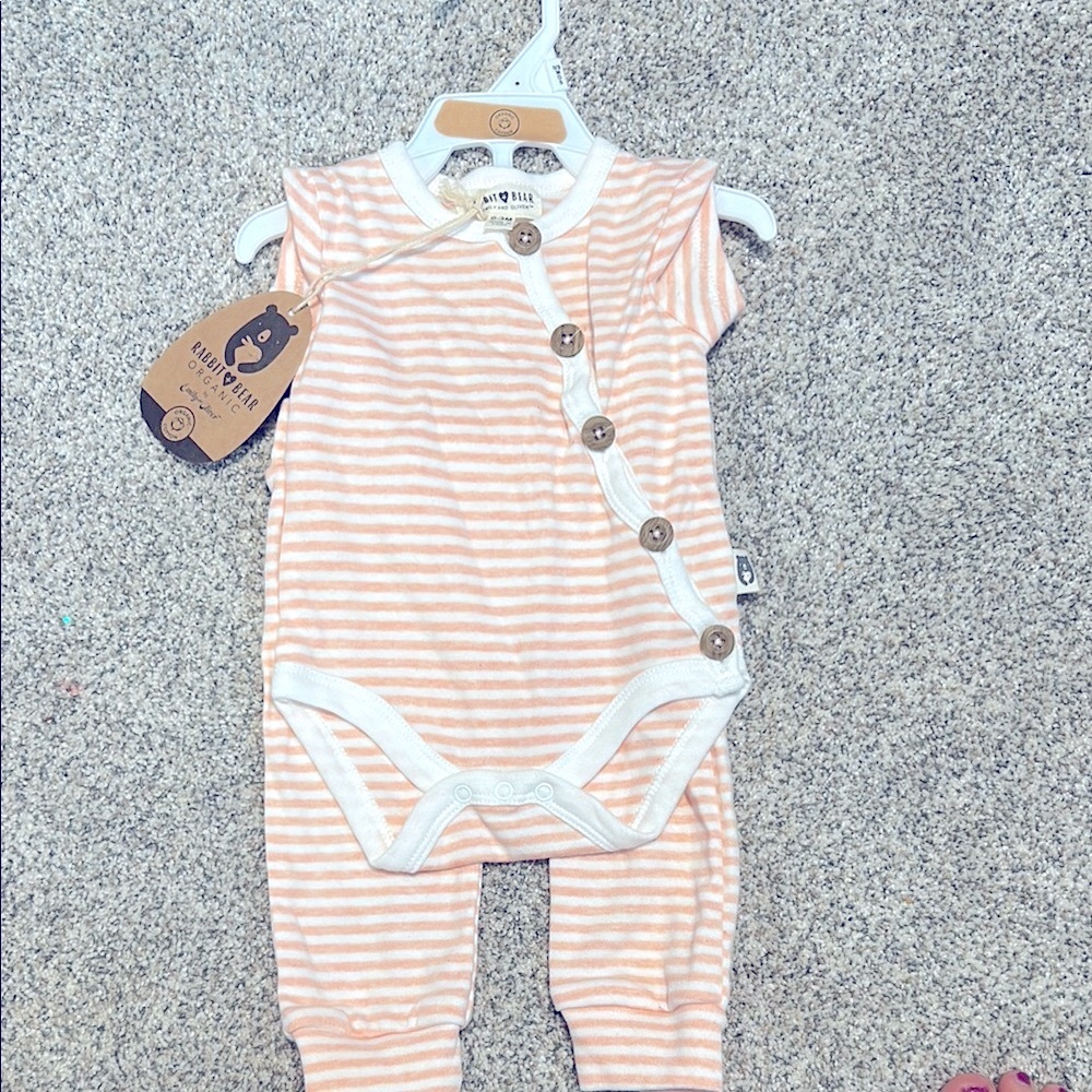 ORGANIC COTTON Baby Pink and white Striped Onesie
